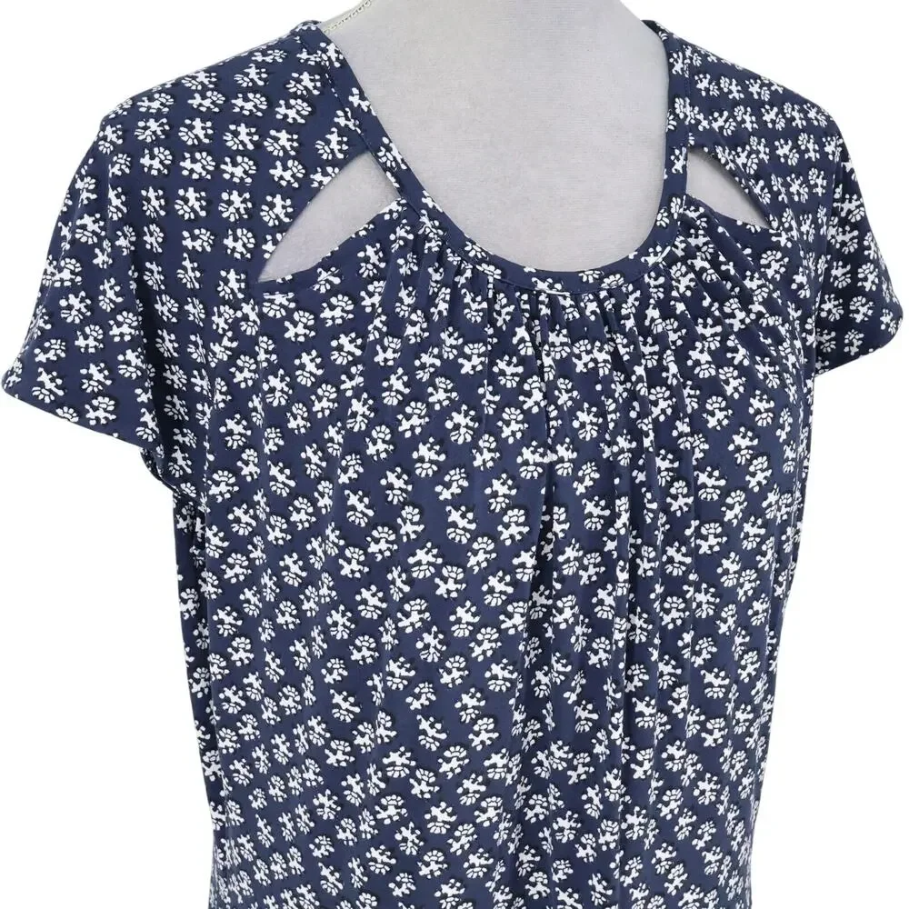 Michael Kors Dress Plus Size 1X Navy Blue Print Stretch Knit Zipper Career New